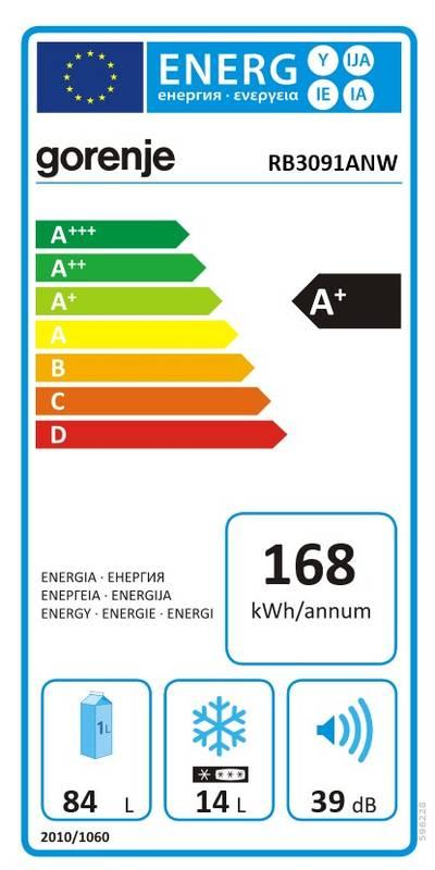 Chladnička Gorenje RB 3091 ANW bílá, Chladnička, Gorenje, RB, 3091, ANW, bílá