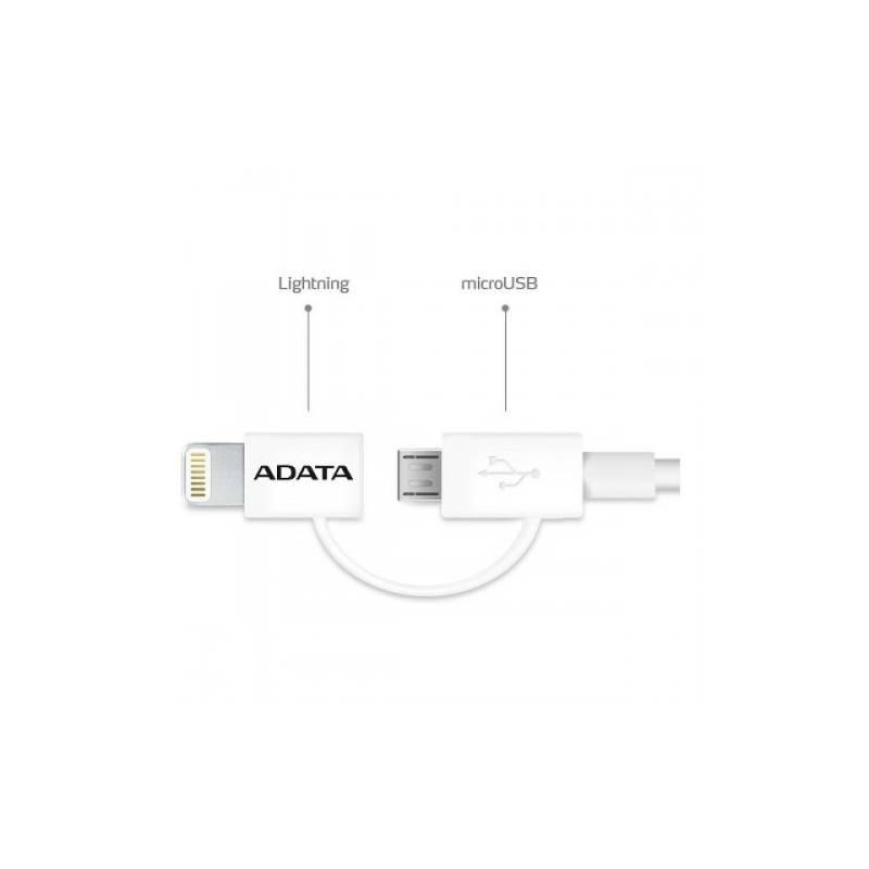 Kabel ADATA USB micro USB Lightning, 1m bílý, Kabel, ADATA, USB, micro, USB, Lightning, 1m, bílý