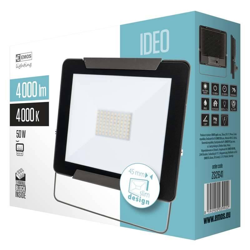 LED reflektor EMOS IDEO 50W, studená bílá, 4000lm černý