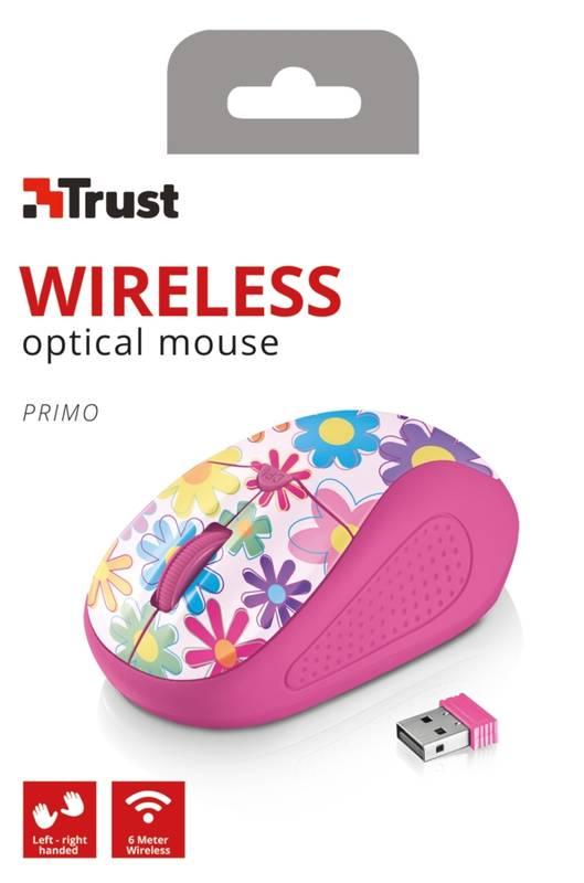 Myš Trust Primo Wireless - pink flowers, Myš, Trust, Primo, Wireless, pink, flowers