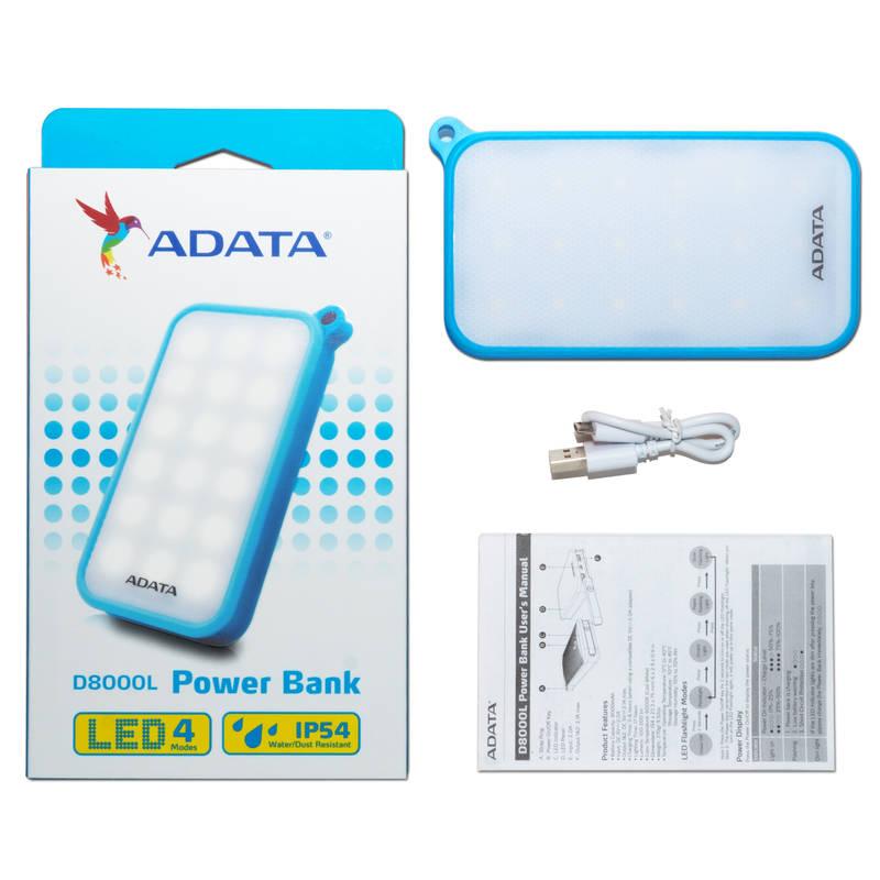 Powerbank ADATA D8000L 8000mAh, outdoor LED svítilna modrá