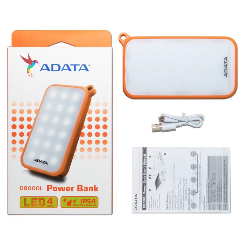 Powerbank ADATA D8000L 8000mAh, outdoor LED svítilna oranžová, Powerbank, ADATA, D8000L, 8000mAh, outdoor, LED, svítilna, oranžová