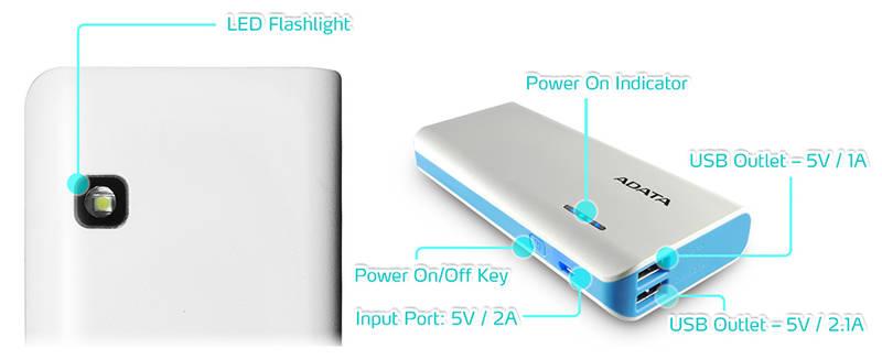 Powerbank ADATA PT100 10000mAh modrá růžová