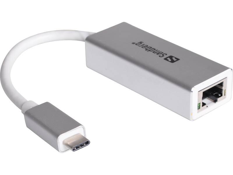 Redukce Sandberg RJ45 USB-C stříbrná