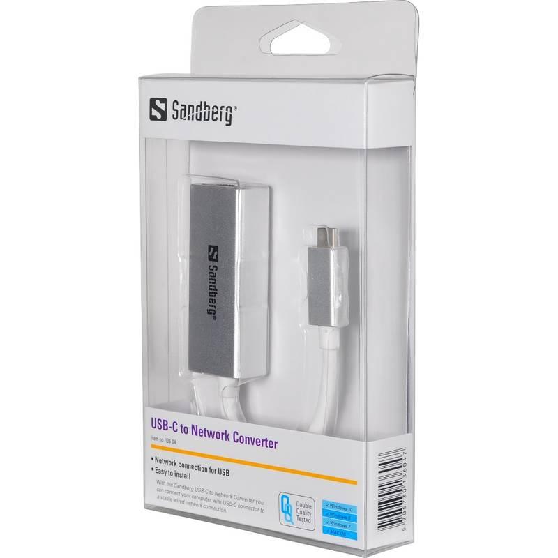 Redukce Sandberg RJ45 USB-C stříbrná