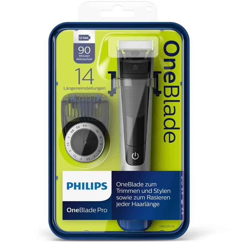 Zastřihovač vousů Philips OneBlade QP6520 20 stříbrný, Zastřihovač, vousů, Philips, OneBlade, QP6520, 20, stříbrný