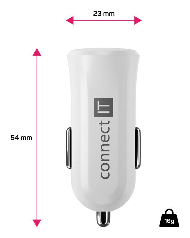 Adaptér do auta Connect IT InCarz, 1x USB , s funkcí rychlonabíjení QC 3.0 bílý