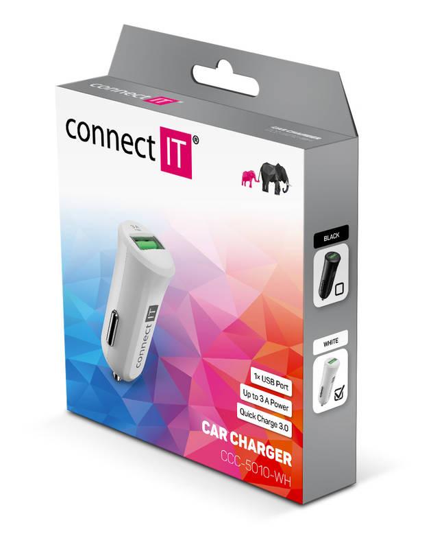 Adaptér do auta Connect IT InCarz, 1x USB , s funkcí rychlonabíjení QC 3.0 bílý