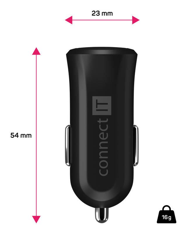 Adaptér do auta Connect IT InCarz, 1x USB , s funkcí rychlonabíjení QC 3.0 černý