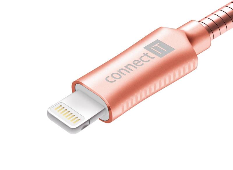 Kabel Connect IT Wirez Steel Knight USB Lightning, ocelový, opletený, 1m růžový zlatý