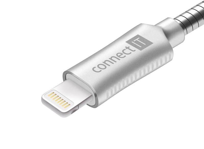 Kabel Connect IT Wirez Steel Knight USB Lightning, ocelový, opletený, 1m stříbrný