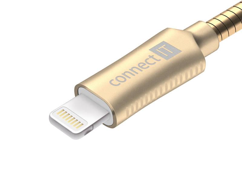 Kabel Connect IT Wirez Steel Knight USB Lightning, ocelový, opletený, 1m zlatý