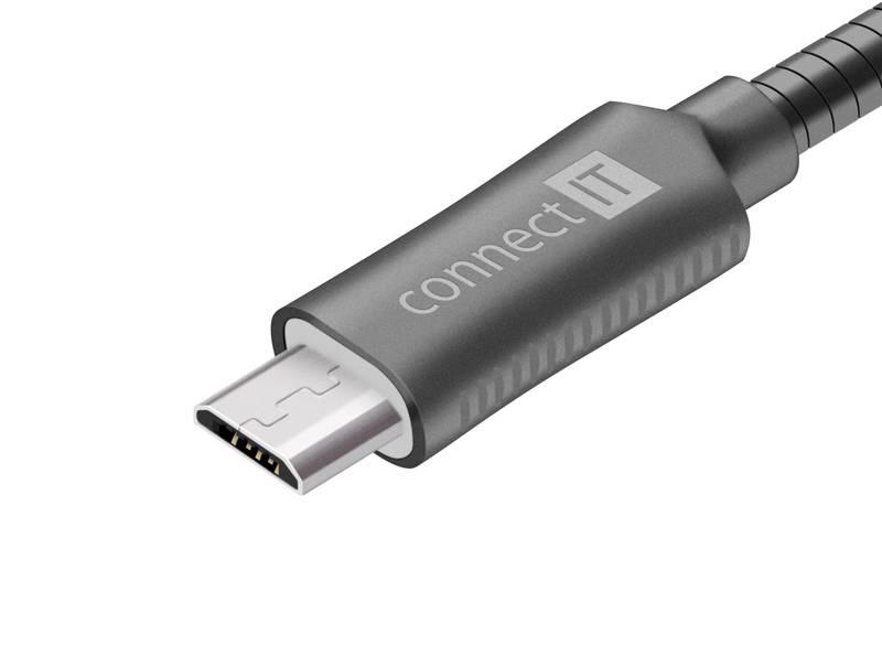 Kabel Connect IT Wirez Steel Knight USB micro USB, ocelový, opletený, 1m šedý