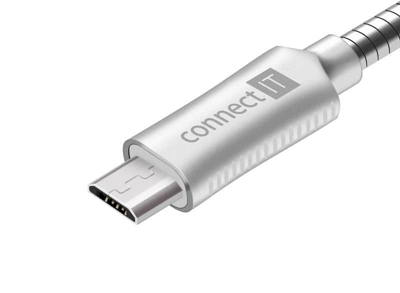 Kabel Connect IT Wirez Steel Knight USB micro USB, ocelový, opletený, 1m stříbrný