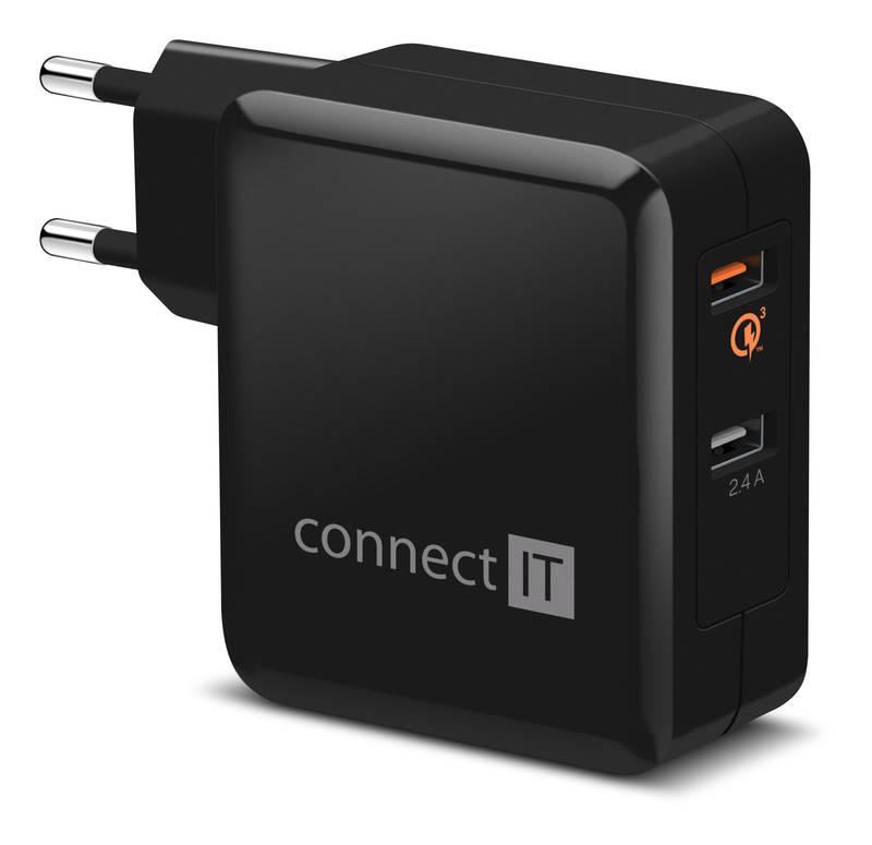 Nabíječka do sítě Connect IT 2x USB , s funkcí rychlonabíjení QC 3.0 černá