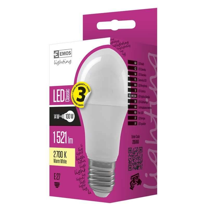 Žárovka LED EMOS klasik, 14W, E27, teplá bílá, Žárovka, LED, EMOS, klasik, 14W, E27, teplá, bílá