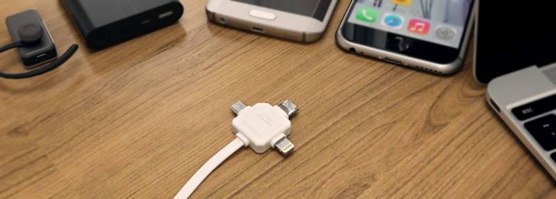 Kabel Powercube USB micro USB Lightning USB-C, 1,5m bílý