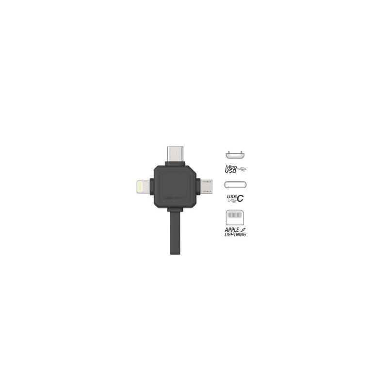 Kabel Powercube USB micro USB Lightning USB-C, 1,5m černý