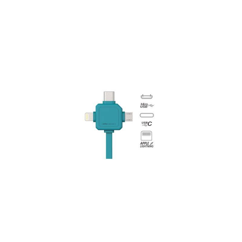 Kabel Powercube USB micro USB Lightning USB-C, 1,5m modrý