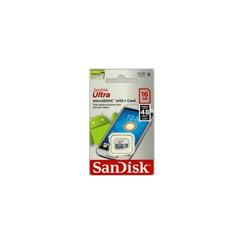 Paměťová karta Sandisk Micro SDHC Ultra 16GB UHS-I U1 šedá, Paměťová, karta, Sandisk, Micro, SDHC, Ultra, 16GB, UHS-I, U1, šedá