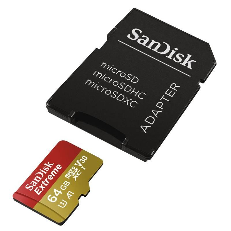 Paměťová karta Sandisk Micro SDXC Extreme 64GB UHS-I U3 adapter černá, Paměťová, karta, Sandisk, Micro, SDXC, Extreme, 64GB, UHS-I, U3, adapter, černá