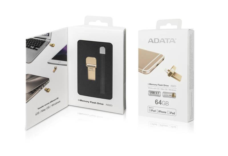 USB Flash ADATA AI920 i-Memory 64GB Lightning USB 3.1 zlatý, USB, Flash, ADATA, AI920, i-Memory, 64GB, Lightning, USB, 3.1, zlatý