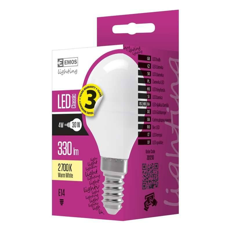 Žárovka LED EMOS mini globe, 4W, E14, teplá bílá