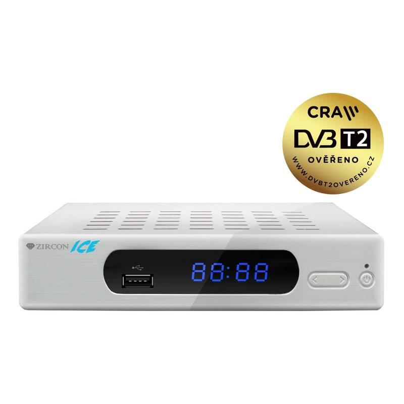 DVB-T2 přijímač Zircon ICE s DVB-T2 s HEVC bílý, DVB-T2, přijímač, Zircon, ICE, s, DVB-T2, s, HEVC, bílý