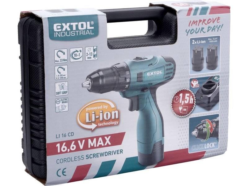 Aku vrtačka EXTOL Industrial LI 16 CD, 16,6 V