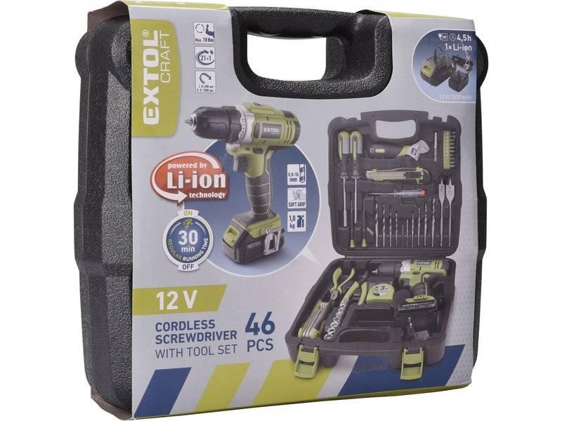 Aku vrtačka EXTOL sada 46 ks, 422800