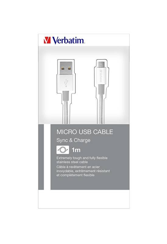 Kabel Verbatim Sync & Charge MicroUSB, 1m, nerezová ocel stříbrný