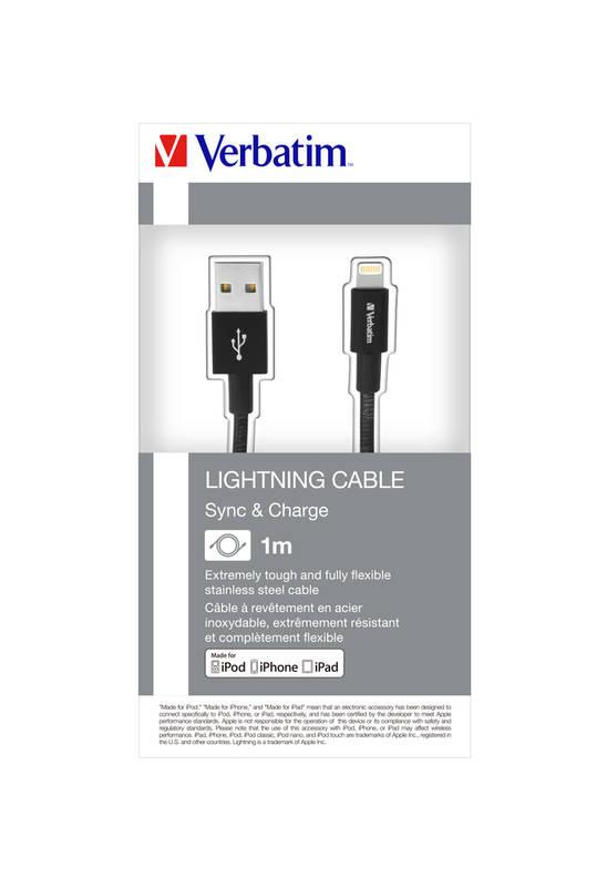 Kabel Verbatim Sync & Charge USB Lightning, 1m, MFi, nerezová ocel černý