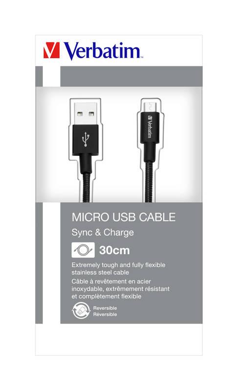 Kabel Verbatim Sync & Charge USB micro USB, 30cm, nerezová ocel černý, Kabel, Verbatim, Sync, &, Charge, USB, micro, USB, 30cm, nerezová, ocel, černý