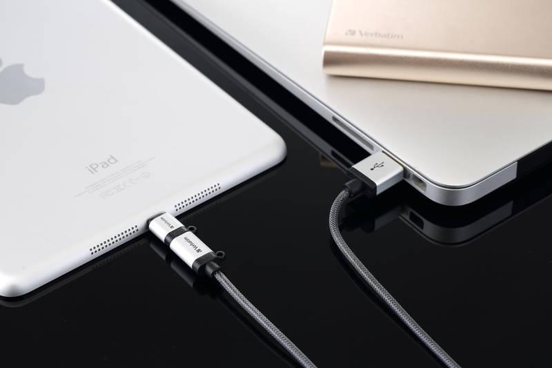 Kabel Verbatim Sync & Charge USB micro USB Lightning, 1,2m, oplétaný stříbrný