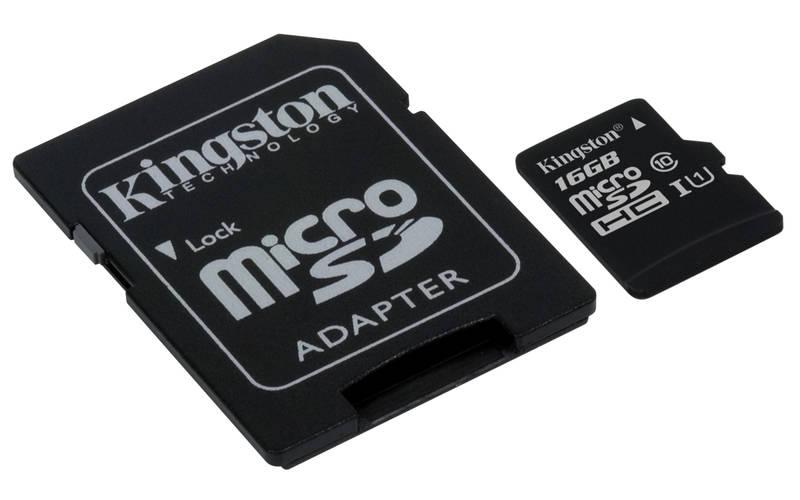 Paměťová karta Kingston Canvas Select MicroSDHC 16GB UHS-I U1 adapter, Paměťová, karta, Kingston, Canvas, Select, MicroSDHC, 16GB, UHS-I, U1, adapter