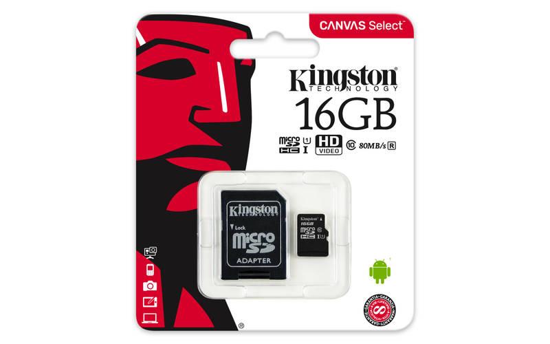 Paměťová karta Kingston Canvas Select MicroSDHC 16GB UHS-I U1 adapter