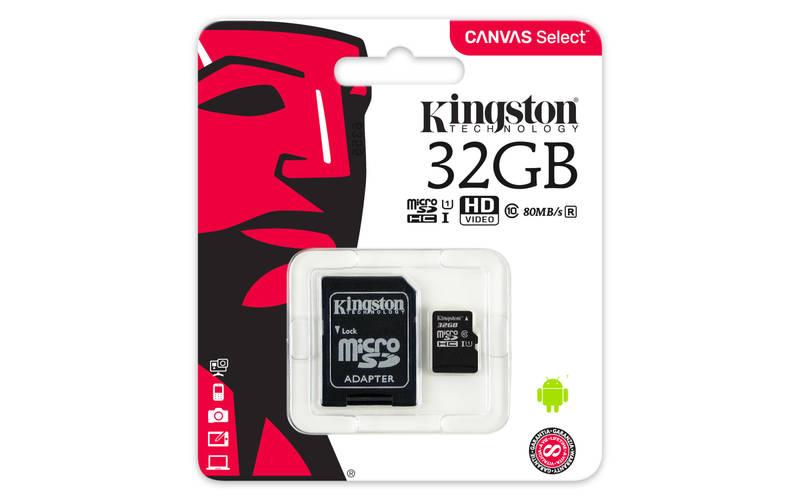 Paměťová karta Kingston Canvas Select MicroSDHC 32GB UHS-I U1 adapter