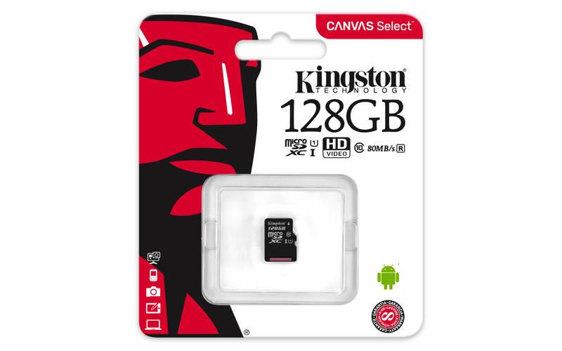Paměťová karta Kingston Canvas Select MicroSDXC 128GB UHS-I U1, Paměťová, karta, Kingston, Canvas, Select, MicroSDXC, 128GB, UHS-I, U1