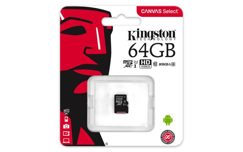 Paměťová karta Kingston Canvas Select MicroSDXC 64GB UHS-I U1, Paměťová, karta, Kingston, Canvas, Select, MicroSDXC, 64GB, UHS-I, U1