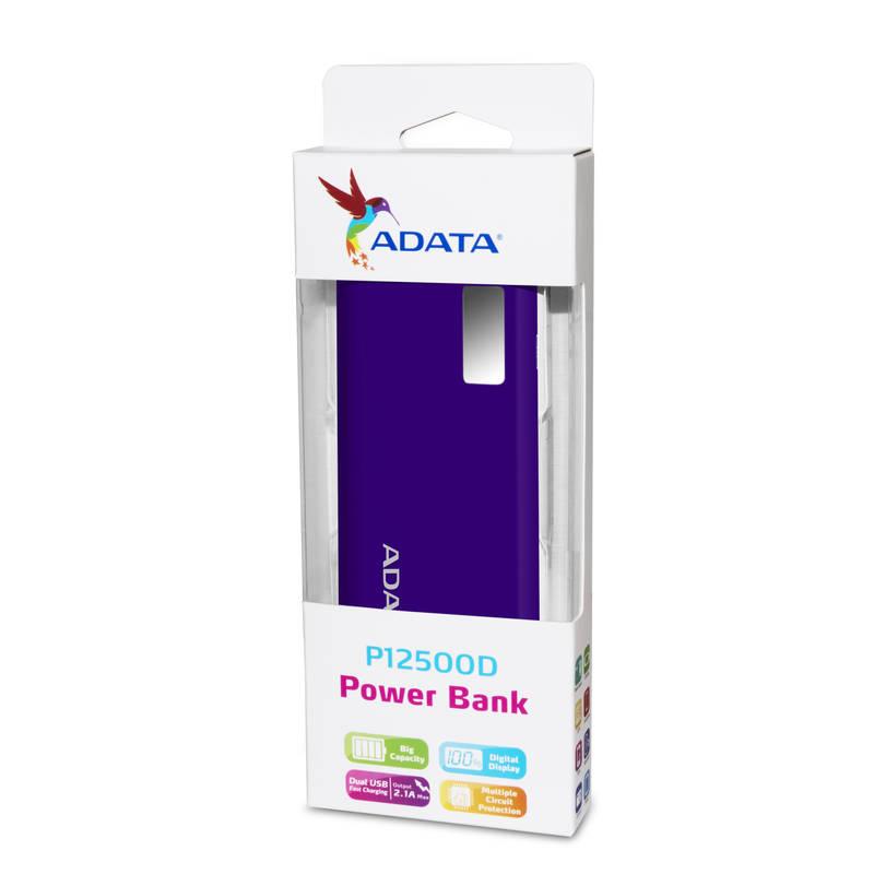 Powerbank ADATA P12500D 12500mAh fialová, Powerbank, ADATA, P12500D, 12500mAh, fialová