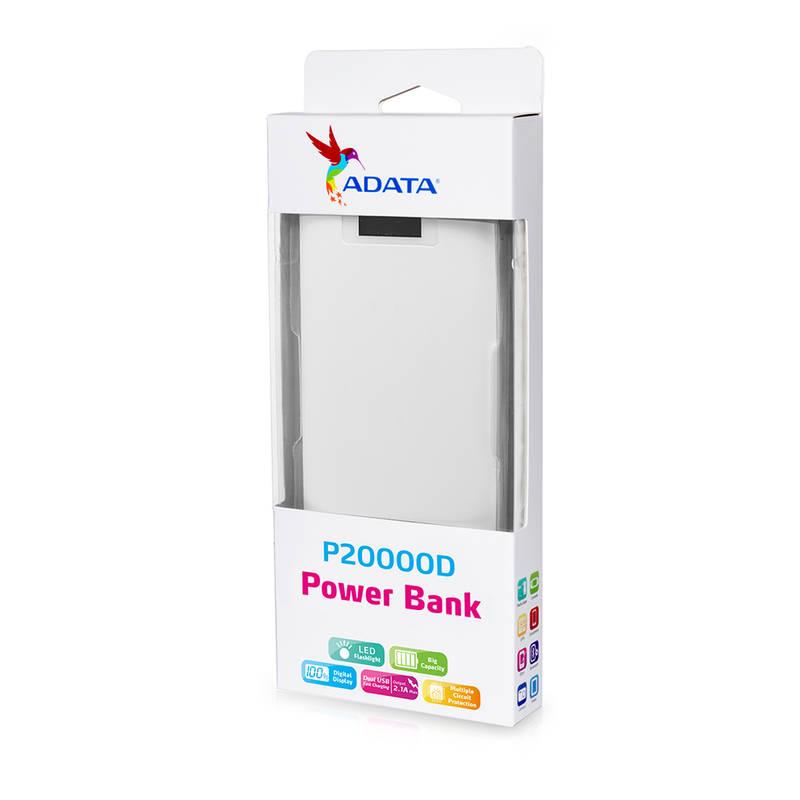 Powerbank ADATA P20000D 20000mAh bílá, Powerbank, ADATA, P20000D, 20000mAh, bílá