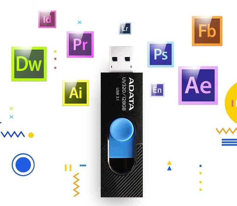 USB Flash ADATA UV320 16GB černý modrý, USB, Flash, ADATA, UV320, 16GB, černý, modrý