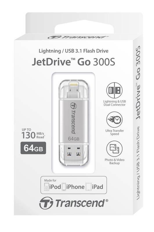 USB Flash Transcend JetDrive Go 300 64GB stříbrný