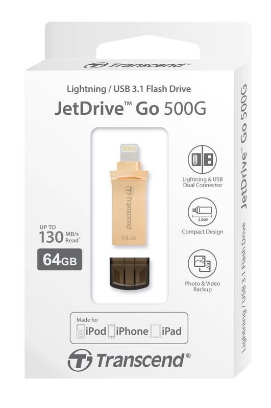 USB Flash Transcend JetDrive Go 500 64GB stříbrný, USB, Flash, Transcend, JetDrive, Go, 500, 64GB, stříbrný