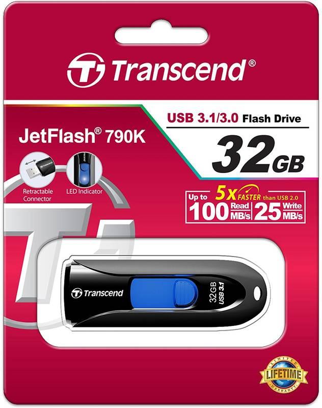 USB Flash Transcend JetFlash 790K 32GB černý modrý, USB, Flash, Transcend, JetFlash, 790K, 32GB, černý, modrý
