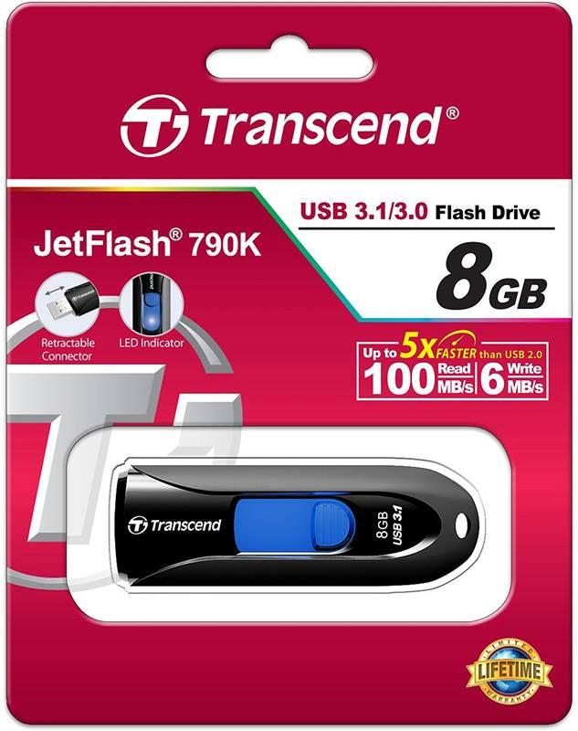 USB Flash Transcend JetFlash 790K 8GB černá, USB, Flash, Transcend, JetFlash, 790K, 8GB, černá