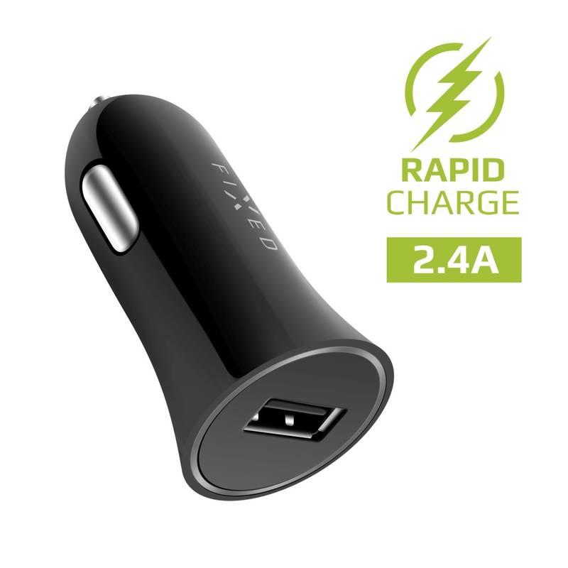 Adaptér do auta FIXED 1x USB, 2,4A USB-C kabel černý