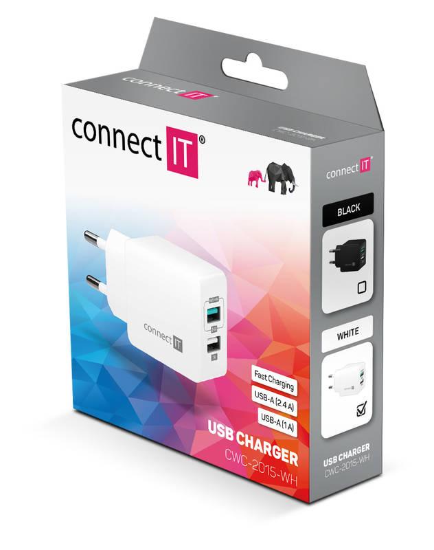 Nabíječka do sítě Connect IT Fast Charge 2x USB, 3,4A s funkcí rychlonabíjení bílá