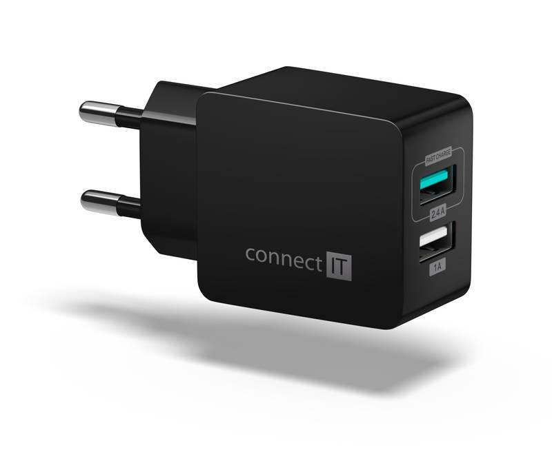 Nabíječka do sítě Connect IT Fast Charge 2x USB, 3,4A s funkcí rychlonabíjení černá