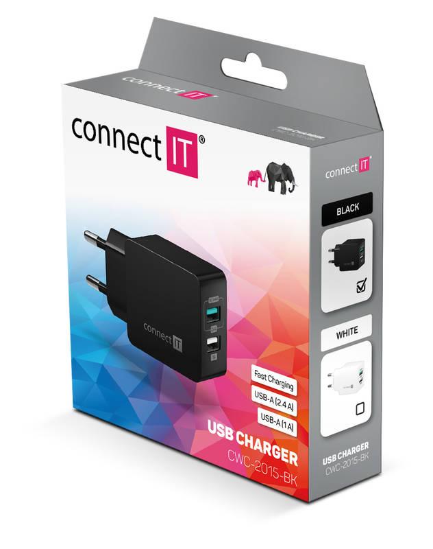 Nabíječka do sítě Connect IT Fast Charge 2x USB, 3,4A s funkcí rychlonabíjení černá